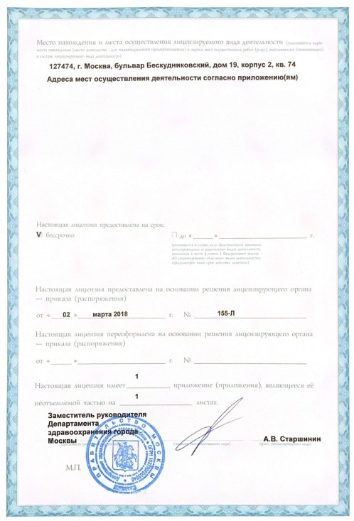Лицензия, лист 2 — адреса и срок